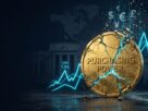 A premium editorial image featuring a fractured gold coin symbolizing purchasing power loss, surrounded by rising cyan graph lines and digital currency symbols, representing the core inflation causes in the global economy.